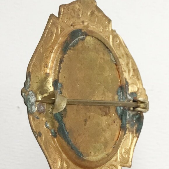 Vintage Hand Painted Portrait Cameo Style Woman Victorian Revival Brooch As Is - Picture 6 of 7